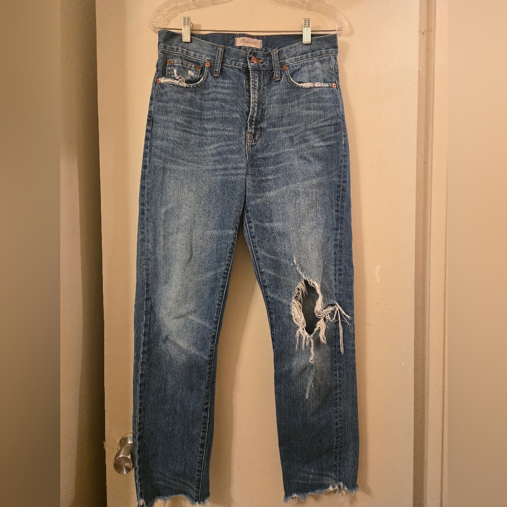 Madewell Blue Distressed Boyfriend Jeans